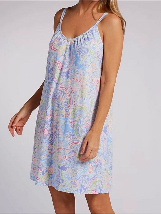 Ralph Lauren Other - Lauren Ralph Lauren Double Strap Button V-Neck Gown Blue Paisley Size Medium M
